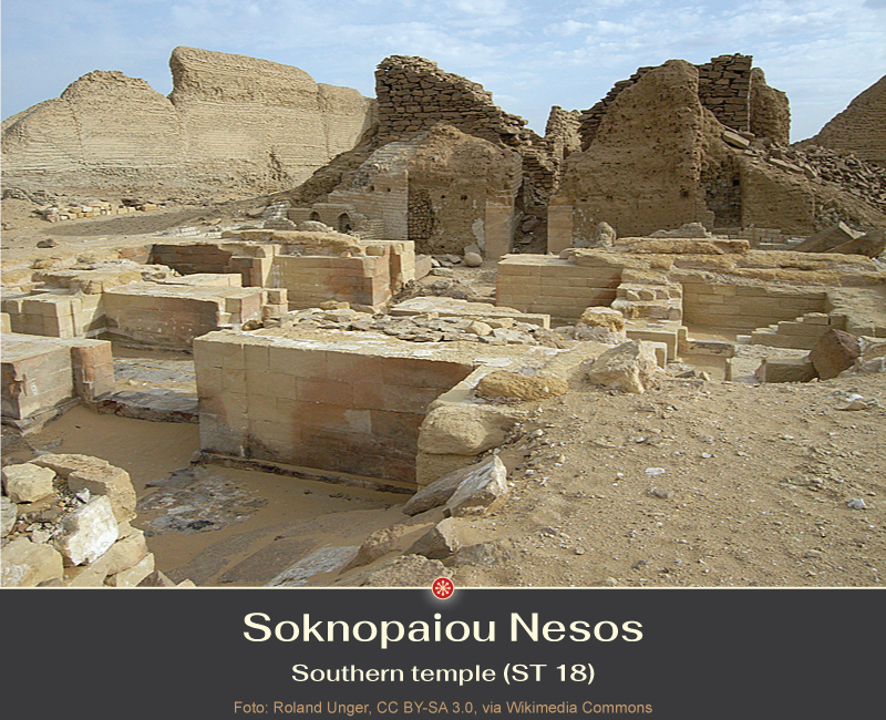 Soknopaiou Nesos, Southern temple (ST 18).Foto: Roland Unger, CC BY-SA 3.0, via Wikimedia Commons
Foto: Roland Unger, CC BY-SA 3.0, via Wikimedia Commons